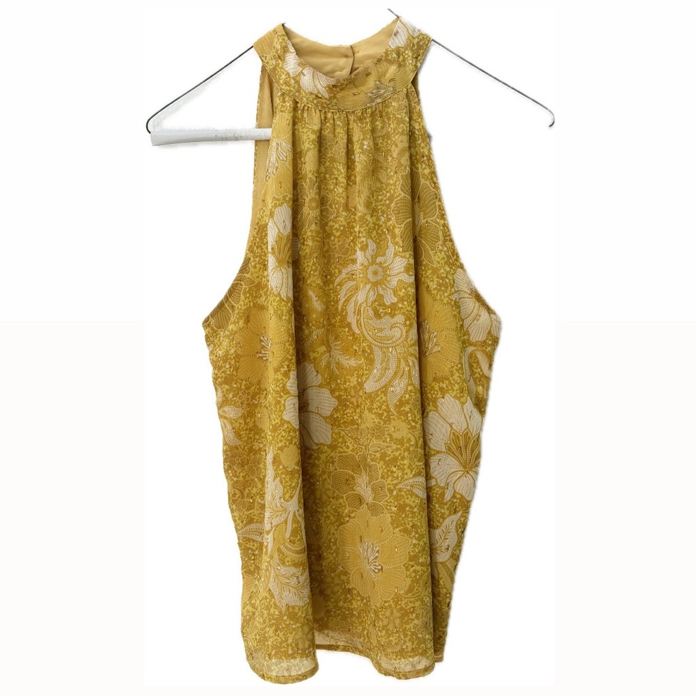CUPCAKES AND CASHMERE WOMEN S YELLOW FLORAL SLEEVELESS HIGH NECK BLOUSE